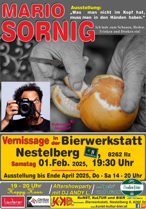 Plakat Rückblick Mario Sornig Termin: 01.02.2025 00:00 Ort: Bierwerkstatt Richard GrafA-8262 Ilz, Nestelberg 8 Eintritt: freiwillige Spende