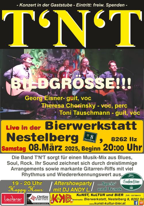 Plakat Rückblick T’N’T  Termin: 08.03.2025 00:00 Ort: Bierwerkstatt Richard GrafA-8262 Ilz, Nestelberg 8 Eintritt: freiwillige Spende
